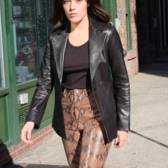 Reformation Veda Bowery Leather Blazer Black Size Large - Picture 2 of 14